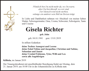 Traueranzeige von Gisela Richter von Thüringer Allgemeine