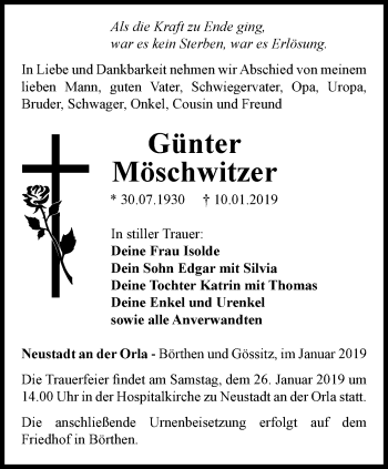 Traueranzeige von Günter Möschwitzer