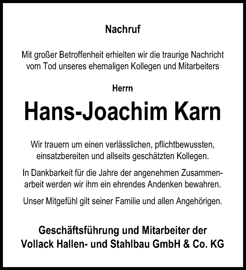  Traueranzeige für Hans-Joachim Karn vom 18.01.2019 aus Thüringer Allgemeine, Thüringische Landeszeitung