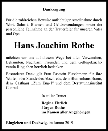 Traueranzeige von Hans Joachim Rothe von Thüringer Allgemeine, Thüringische Landeszeitung