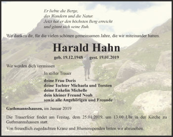 Traueranzeige von Harald Hahn von Thüringer Allgemeine