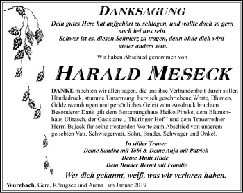 Traueranzeige von Harald Meseck von Ostthüringer Zeitung