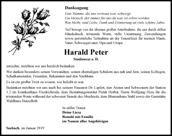 Traueranzeige von Harald Peter von Thüringer Allgemeine, Thüringische Landeszeitung