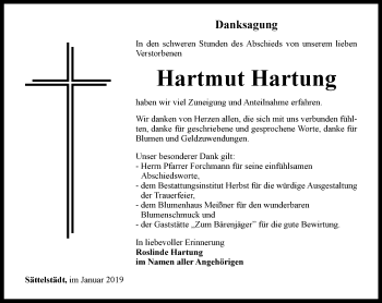 Traueranzeige von Hartmut Hartung von Thüringer Allgemeine, Thüringische Landeszeitung