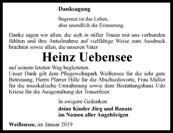 Traueranzeige von Heinz Uebensee von Thüringer Allgemeine