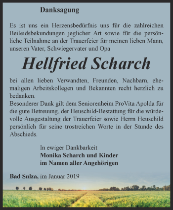 Traueranzeige von Hellfried Scharch von Thüringer Allgemeine, Thüringische Landeszeitung