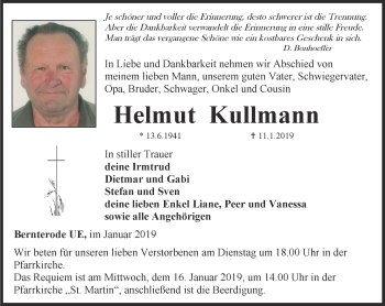 Traueranzeige von Helmut Kullmann von Thüringer Allgemeine