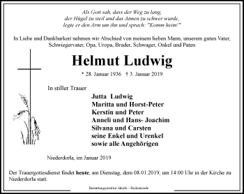 Traueranzeige von Helmut Ludwig von Thüringer Allgemeine, Thüringische Landeszeitung
