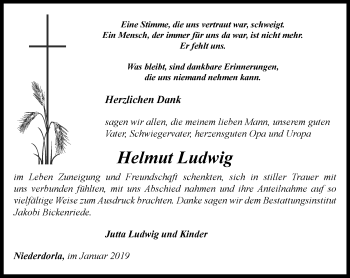 Traueranzeige von Helmut Ludwig von Thüringer Allgemeine, Thüringische Landeszeitung