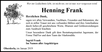 Traueranzeige von Henning Frank von Thüringer Allgemeine, Thüringische Landeszeitung