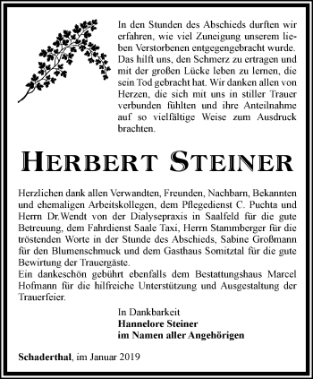 Traueranzeige von Herbert Steiner