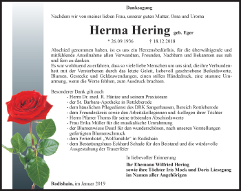 Traueranzeige von Herma Hering  von Thüringer Allgemeine