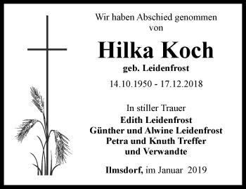 Traueranzeige von Hilka Koch von Ostthüringer Zeitung