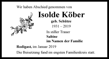 Traueranzeige von Isolde Köber von Ostthüringer Zeitung