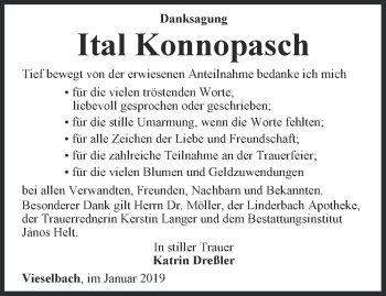 Traueranzeige von Ital Konnopasch von Thüringer Allgemeine, Thüringische Landeszeitung