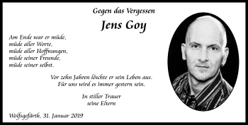 Traueranzeige von Jens Goy von Ostthüringer Zeitung