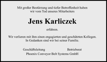 Traueranzeige von Jens Karliczek von Ostthüringer Zeitung, Thüringische Landeszeitung