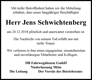 Traueranzeige von Jens Schwichtenberg von Thüringer Allgemeine, Thüringische Landeszeitung