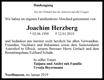 Traueranzeige von Joachim Herzberg von Thüringer Allgemeine