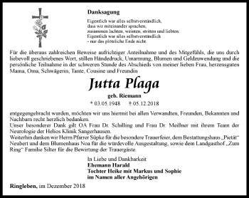 Traueranzeige von Jutta Praga von Thüringer Allgemeine