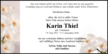 Traueranzeige von Karin Thiel von Ostthüringer Zeitung, Thüringische Landeszeitung