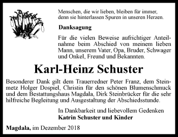Traueranzeige von Karl-Heinz Schuster von Thüringer Allgemeine, Thüringische Landeszeitung