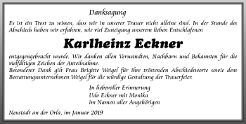 Traueranzeige von Karlheinz Eckner von Ostthüringer Zeitung