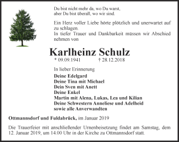 Traueranzeige von Karlheinz Schulz