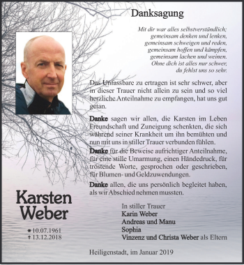 Traueranzeige von Karsten Weber von Thüringer Allgemeine