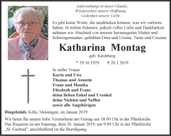 Traueranzeige von Katharina Montag von Thüringer Allgemeine