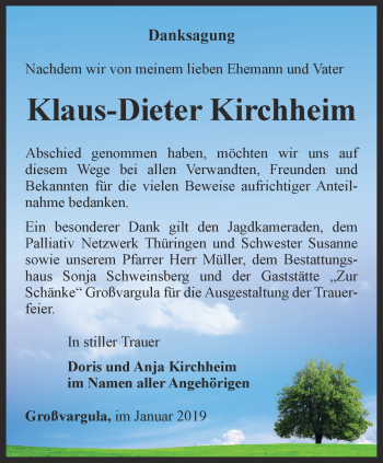 Traueranzeige von Klaus-Dieter Kirchheim von Thüringer Allgemeine, Thüringische Landeszeitung