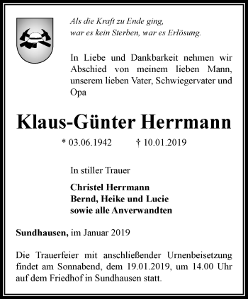 Traueranzeige von Klaus-Günter Herrmann von Thüringer Allgemeine
