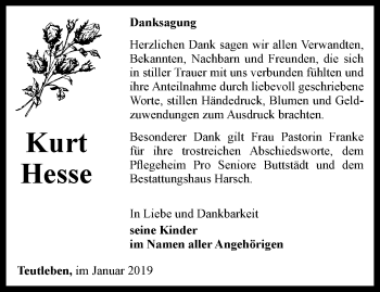 Traueranzeige von Kurt Hesse von Thüringer Allgemeine