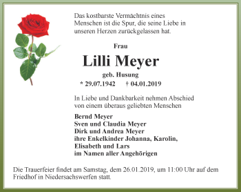 Traueranzeige von Lilli Meyer von Thüringer Allgemeine