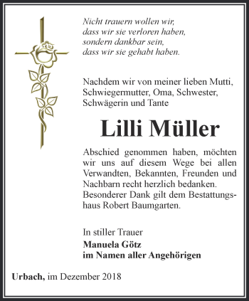 Traueranzeige von Lilli Müller von Thüringer Allgemeine