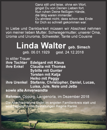 Traueranzeige von Linda Walter von Ostthüringer Zeitung