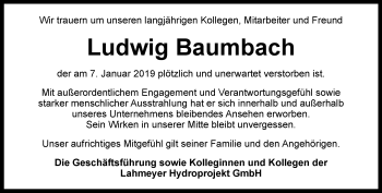 Traueranzeige von Ludwig Baumbach von Thüringer Allgemeine, Thüringische Landeszeitung