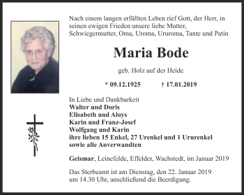 Traueranzeige von Maria Bode von Thüringer Allgemeine