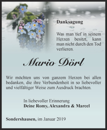 Traueranzeige von Mario Dörl von Thüringer Allgemeine