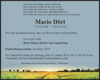 Traueranzeige von Mario Dörl von Thüringer Allgemeine