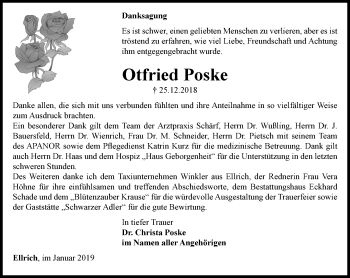 Traueranzeige von Otfried Poske von Thüringer Allgemeine