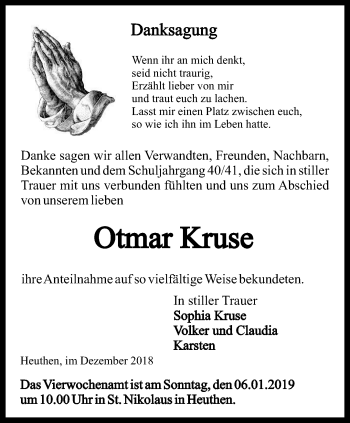 Traueranzeige von Otmar Kruse von Thüringer Allgemeine