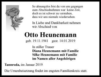 Traueranzeige von Otto Heunemann von Thüringer Allgemeine, Thüringische Landeszeitung