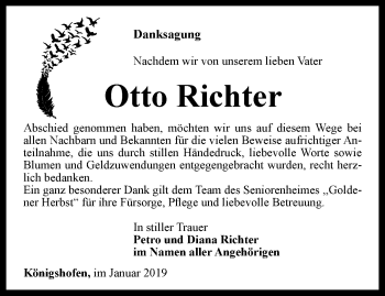 Traueranzeige von Otto Richter von Ostthüringer Zeitung