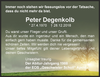 Traueranzeige von Peter Degenkolb von Thüringer Allgemeine, Thüringische Landeszeitung