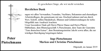 Traueranzeige von Peter Pietschmann von Thüringer Allgemeine, Thüringische Landeszeitung