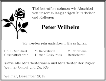 Traueranzeige von Peter Wilhelm von Thüringer Allgemeine, Thüringische Landeszeitung