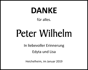 Traueranzeige von Peter Wilhelm von Thüringer Allgemeine, Thüringische Landeszeitung