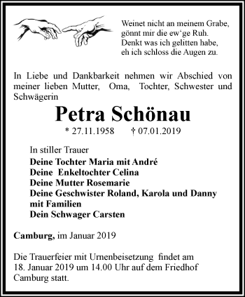 Traueranzeige von Petra Schönau von Ostthüringer Zeitung, Thüringische Landeszeitung