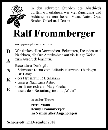 Traueranzeige von Ralf Frommberger von Thüringer Allgemeine, Thüringische Landeszeitung